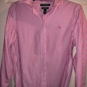 Pink white polo shirt